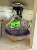 2 glass bowls, clay bowl, and coffee maker