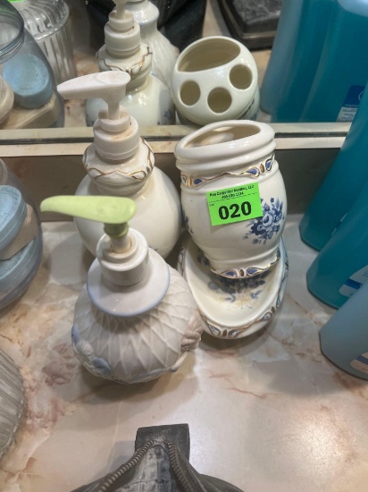 Bathroom toothbrush holder, hand soap container and more
