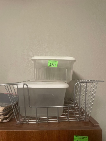 Plastic tote and wire basket