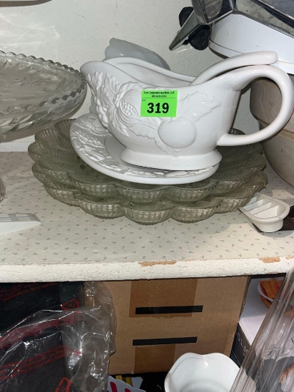 Serving trays and creamer bowl
