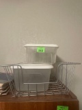 Plastic tote and wire basket