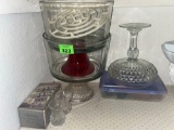 Crystal candy dish and candle holders