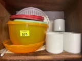 Coffee mugs and Tupperware