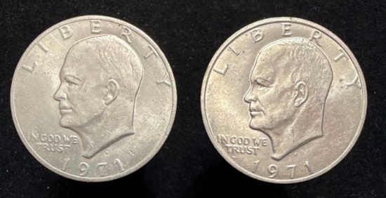 Lot of 2 - 1971 D $1 - Eisenhower Dollars - 1st year of issue