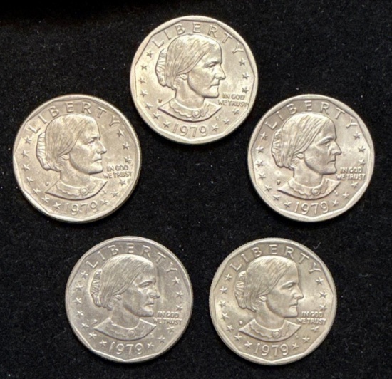 Lot of 5 - 1979 $1 Susan B Anthony Dollars