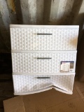 Sterilite 3 Drawer woven Dresser, Bottom Drawer is damaged and needs repairs
