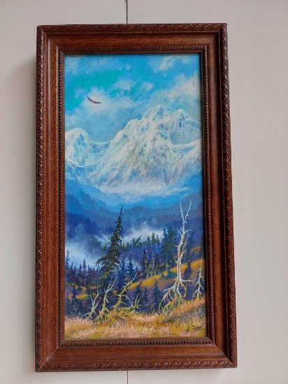 Framed Eagle Flying over Mountain