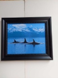 Framed Orcas Swimming by John Hyde