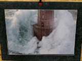Print Lighthouse surrounded by waves