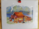 Print Rosie's Cafe, Starr Hill, Downhill Skiers card, Cayucos Pier by Rie Munoz