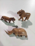 3 wood carved animals