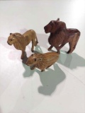 3 wood carved animals