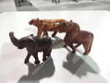 3 wood carved animals