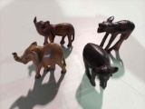 4 wood carved animals