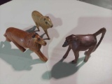 3 wood carved animals