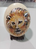 Lion painted Ostrich egg w/stand