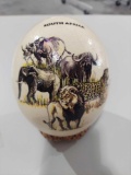 South African animals painted on Ostrich Egg w/stand