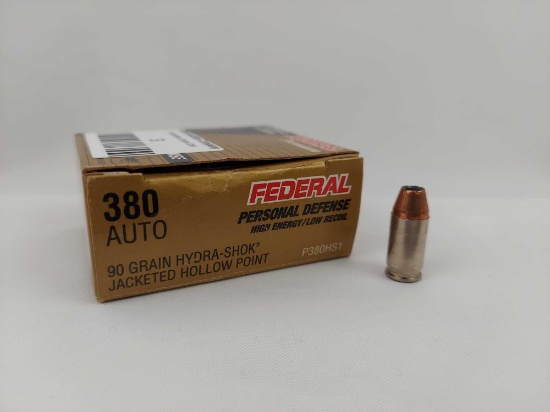 Federal Personal Defense .380 Auto 90GR JHP 25 rounds