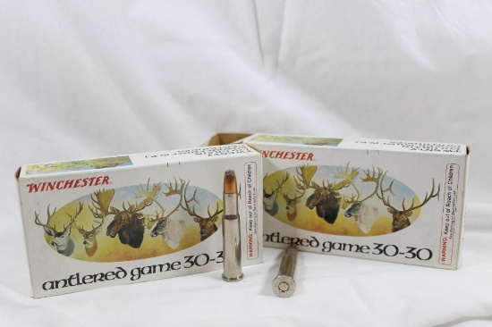 Two boxes of Winchester 170 gr "Antlered game" Power-point SP 30-30 ammunition. Count 40. New.