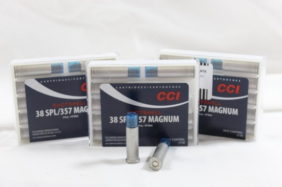 Three boxes of CCI 38/357 Mag Shotshells. Count 30. New.