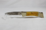 NAHC Limited edition yellow bone handle folding hunter with leather sheath. Like new.