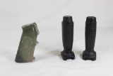 Two polymer forward hand grips and one AR handle. Used.