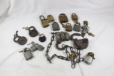 15 plus locks and keys, Teo railroad switch locks and keys, and two smaller switch locks and keys,