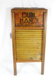 Small wood and brass Columbus Dubl Handi washboard. Used in very good condition.
