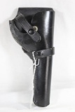 One black leather WALD'S right handed, snap trigger guard revolver holster for 4