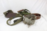 Military straps. 5 canvas or leather slings or straps.