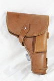 Leather holster, as new, for auto pistol. Military type flap holster. RH