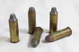 Red shell holder with 45 Colt reloads. 19 LSWC, 7 LRN and 17 lead jacketed. Total count 43.