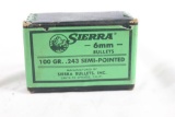 Box of Speer 243/6mm 100 gr Semi-pointed. New, count 100.