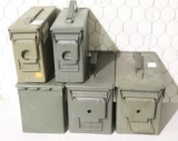 Five US military used ammo cans. Three 50 cal and two 30 cal.