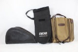 One canvas zippered bag. Like new, one zippered lined pistol bag and nylon electronics equipment