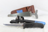 Fisherman's solution with built-in knife & hook sharpener, one Rocky Mtn saw with leather case.