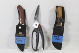 Bag with two fixed blade knives, One Bear, one Ozark Trail like new in sheath's and one NWTF game
