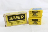 Two boxes of Speer 38 cal 125 gr JHP, approx count 125 and one Speer box of 38 cal empty shotshell
