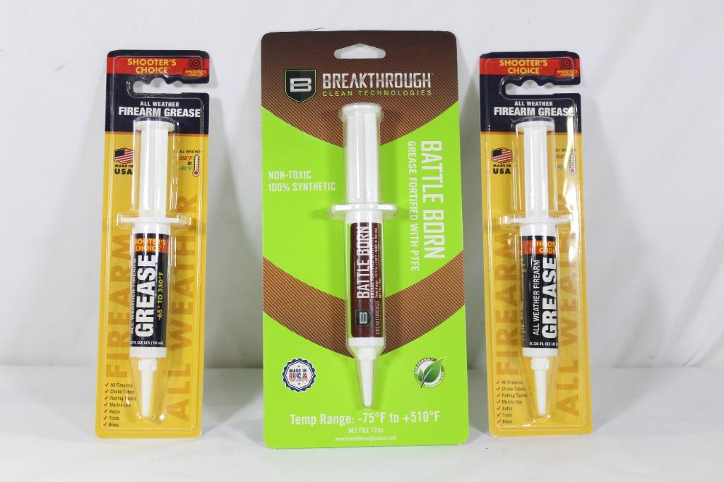 Three syringes of gun grease. New in packages. Proxibid