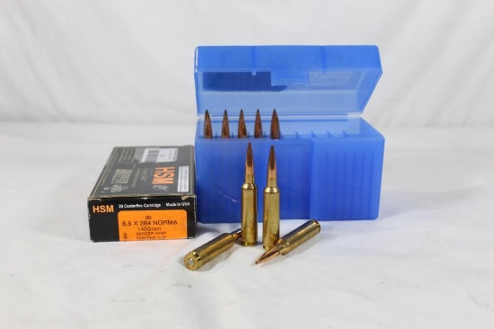 One partial box of HSM 6.5 x 284 Norma 140 gr Berger HPBT and one partial blue plastic box with 6.5
