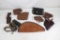 Bag of miscellaneous leather holsters, one nylon, one leather sling and one leather sherpa lined