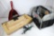 One wood tool box with small anvil and one nylon carry box with miscellaneous tool and brush/ dust