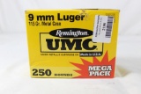 One Mega Pack of Remington UMC 9mm 115 gr. New, count 250.