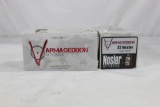 Two boxes of Nosler Varmageddon 22 Nosler 62 gr FBHP. New, count 100.