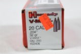 One box of Hornady 20 cal 32 gr V-Max. New, count 250.