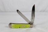 Case XX limited edition one of 3,000 trapper with 3.25 inch blades. Green jigged bone scales. As new