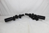 Two Bushnell Trophy 1-4 x 24 rifle scopes 4-Plex. Both have rail mount rings. Like new.