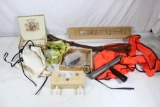 Miscellaneous scope mounting parts, wood rack, blaze orange vest, etc.
