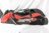 One Wilson nylon bag with three bats, two softballs and one right handed Palmgard batters glove.