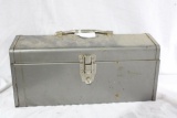 One metal tool box with tray and miscellaneous tools. Used.